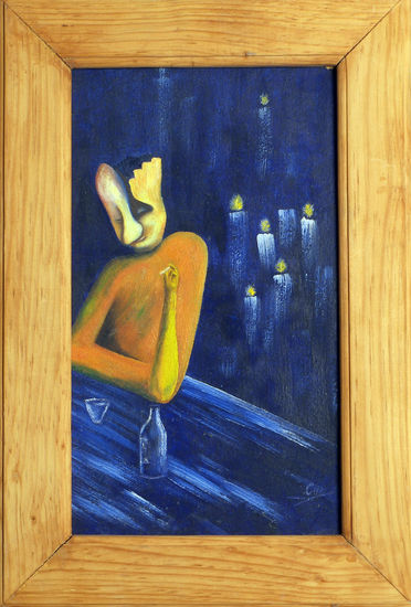 resignación Oil Panel Figure Painting