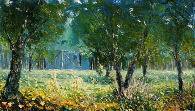 Summer palette knife oil painting My3 Artist Valery Rybakow Óleo Lienzo Paisaje