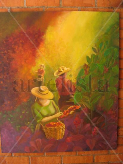 Recogiendo cafe Oil Canvas Landscaping