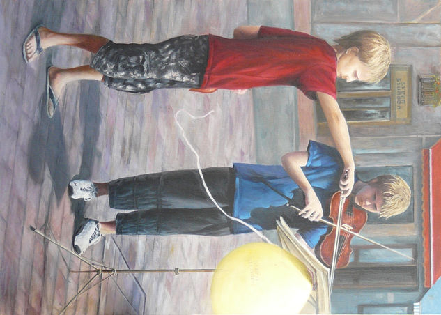 Niños músicos Oil Canvas Landscaping