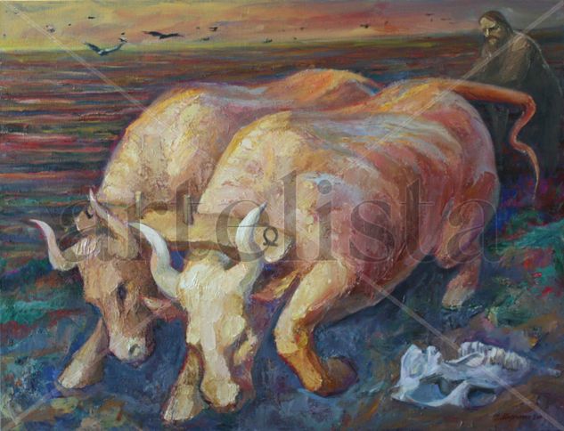 Oxen Oil Canvas Animals