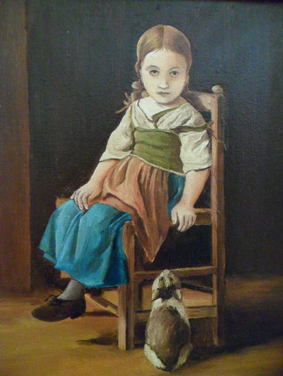 Niña con gato Oil Canvas Figure Painting