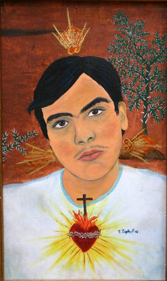 " EL SAGRADO CORAZÓN DEL ESPÍN" Oil Panel Portrait