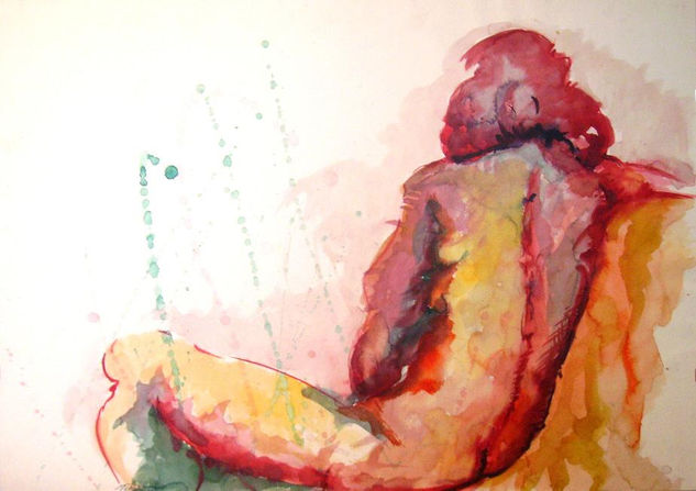 hombre sentado Watercolour Paper Nude Paintings