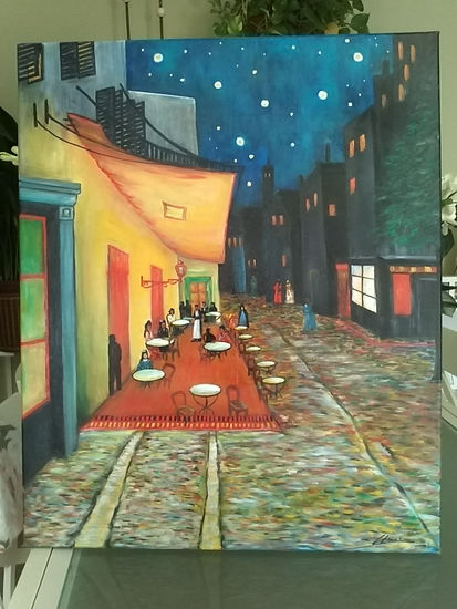 Terraza de Café, de Noche Oil Canvas Landscaping