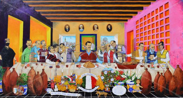 La Ultima Cena Mexicana Óleo Lienzo Retrato