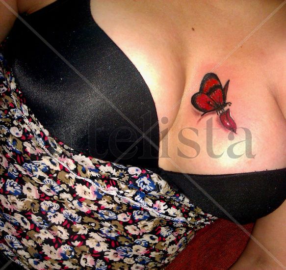 Mariposita del amor,mariposa roja por Moacir Lemos,tatuador Madrid,tatuajes artísticos,tattoos,tatús Ink Leather Others