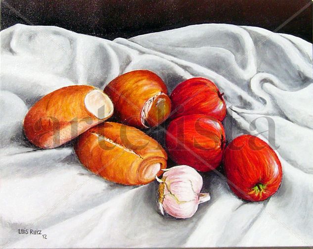 pan y manzanas Acrylic Canvas Still Life Paintings