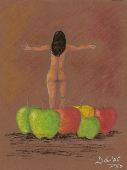 Manzanas y diosa Pastel Card Nude Paintings