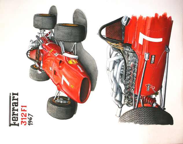 FERRARI 312 F1  1967 Acuarela Cartulina Otros