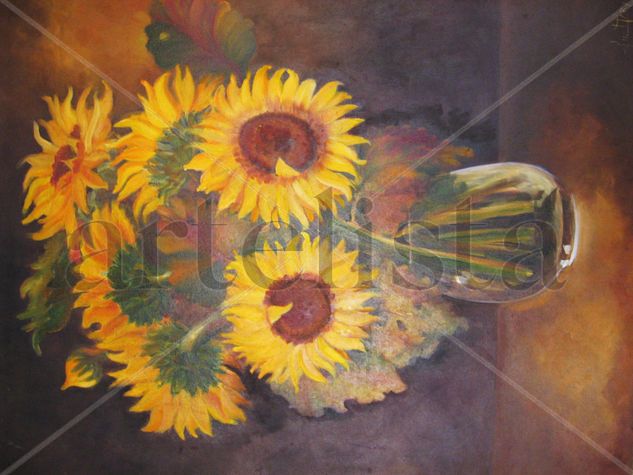 Girasoles  en jarròn Oil Canvas Still Life Paintings