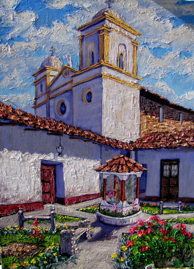 "PATIO  IGLESIA DE CAJABAMBA" Óleo Lienzo Paisaje