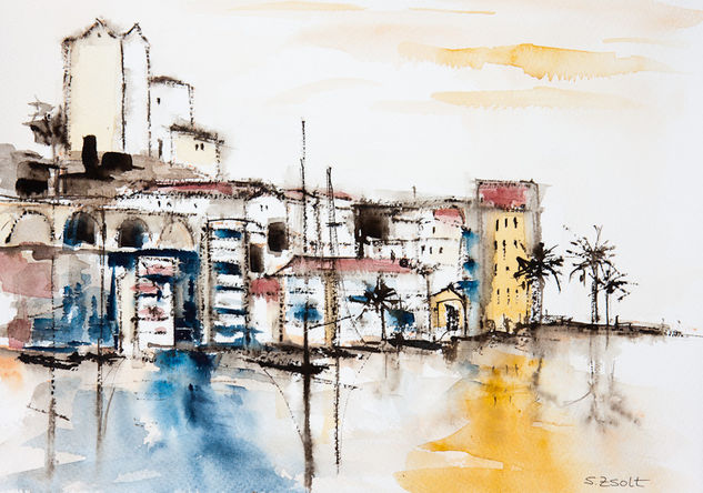 Sant Pol de Mar Watercolour Paper Marine Painting