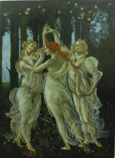 Las tres Gracias Oil Panel Figure Painting