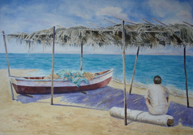 descanso despues de la pesca Watercolour Paper Marine Painting