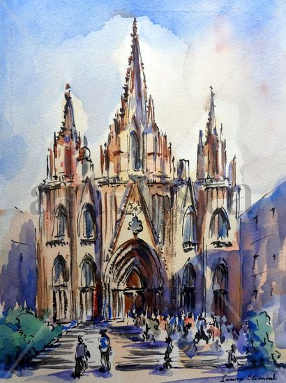 Catedral de Barcelona. Acuarela Papel Paisaje