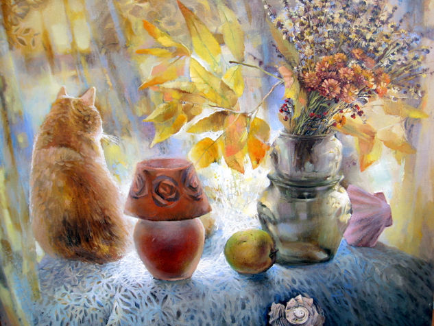 bodegon con gato Oil Canvas Landscaping