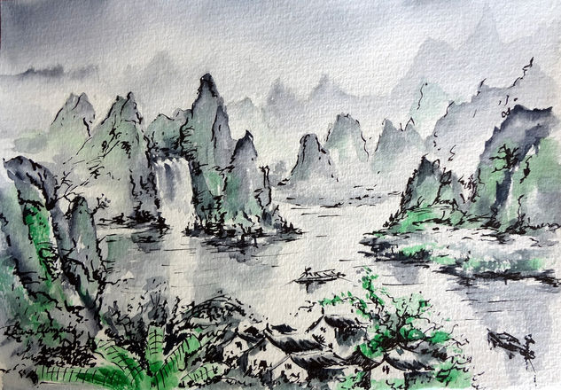 Paisaje chino (II) Watercolour Paper Landscaping