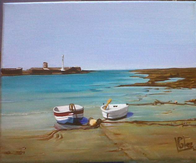 BARCAS EN LA CALETA Acrylic Canvas Marine Painting