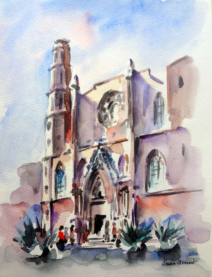 Barcelona. Santa Mª del Mar Watercolour Paper Landscaping