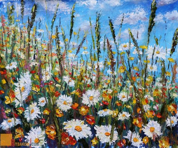 Flower painting Glade summer flowers. Óleo Lienzo Floral