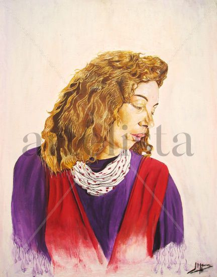 Retrato de Isabel Ruiz G. Oil Textile Portrait