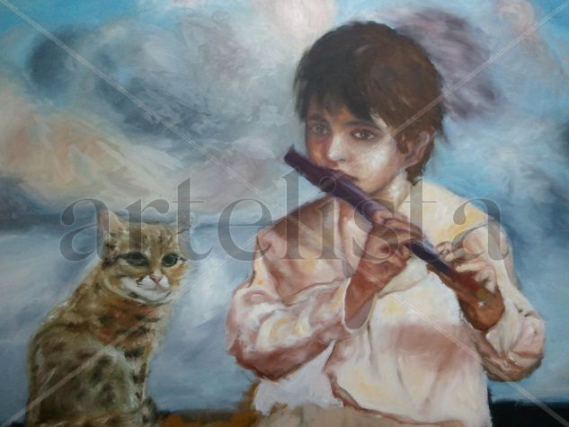 Flautista Oil Canvas Figure Painting