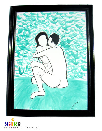 Pareja de enamorados extremeños Gouache Papel Desnudos