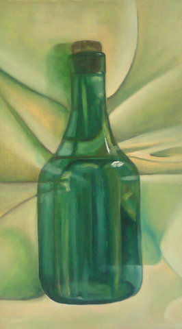 botella verde Oil Canvas Still Life Paintings