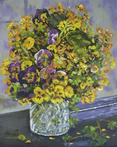 Jarrón de pensamientos Oil Canvas Floral Painting