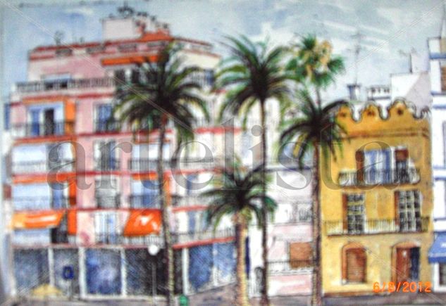 Sitges desde La Punta Watercolour Paper Landscaping