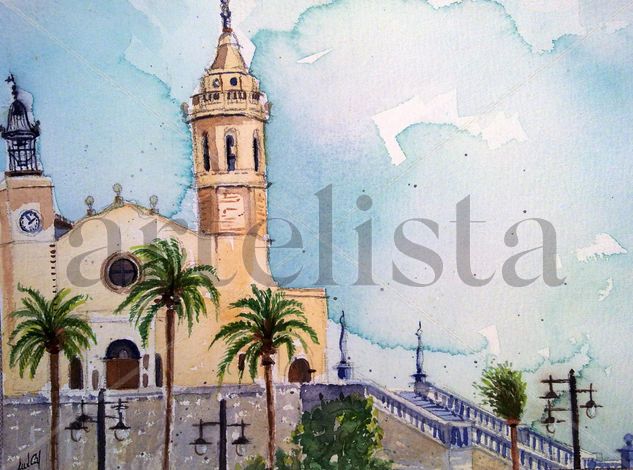 Iglesia de Sitges desde La Punta Watercolour Paper Landscaping