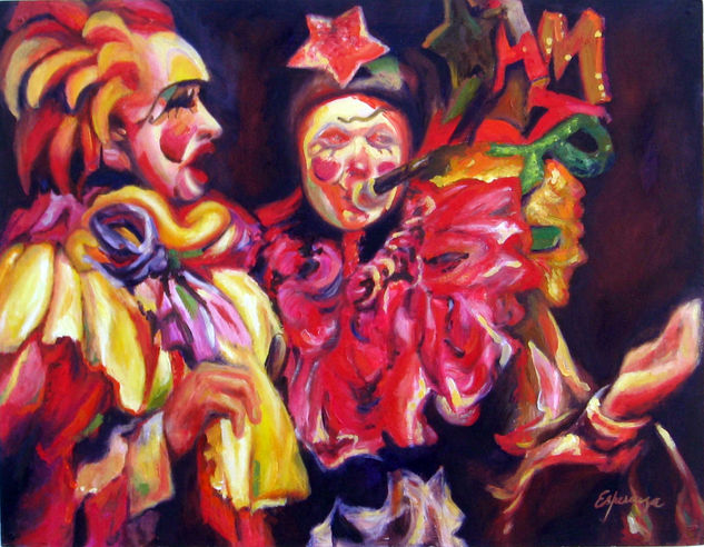 El Carnaval de la Vida IV Oil Panel Figure Painting