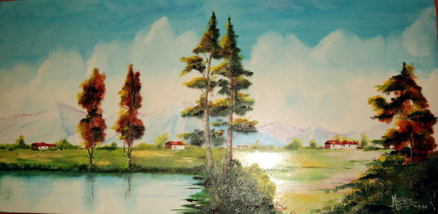 Paisaje con lago Oil Canvas Landscaping