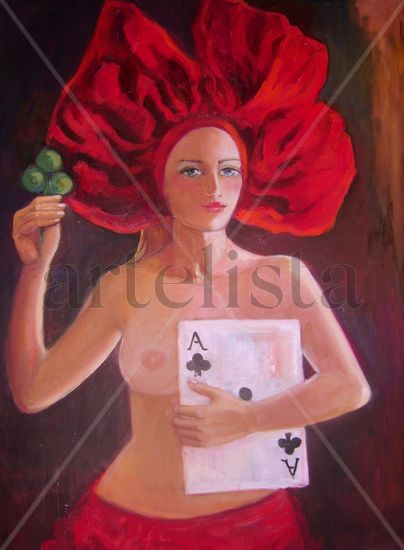 Reyna de treboles Oil Textile Figure Painting