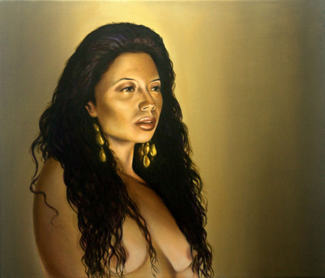 Chica con aros dorados Oil Canvas Portrait