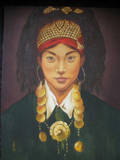 Belleza Tibetana. Óleo Lienzo Retrato