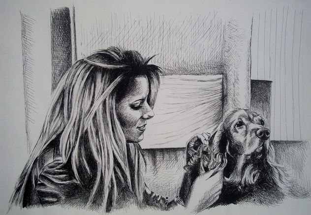 Retrato de Cheryl con un Cocker