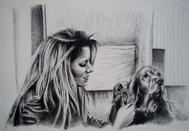 Retrato de Cheryl con un Cocker Ink