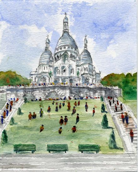 Le Sacré Coeur Acuarela Papel Paisaje