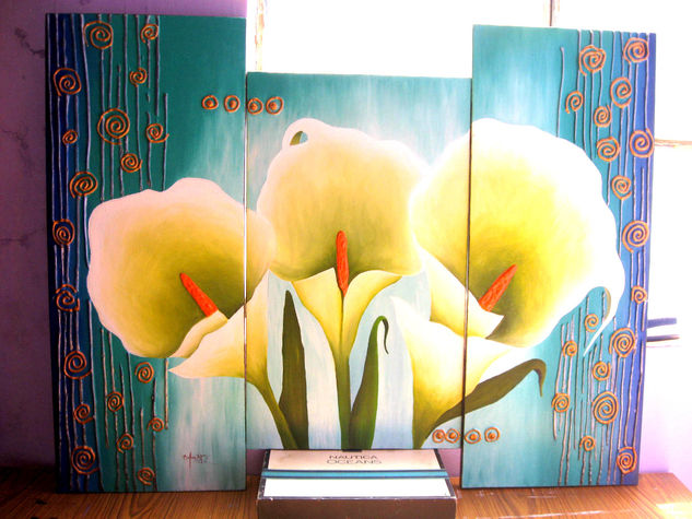 Triptico de Calas Oil Canvas Floral Painting