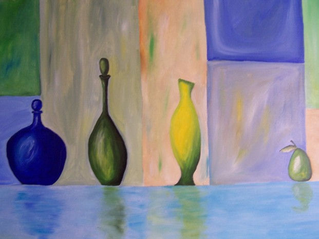 BODEGON CON PERAS Oil Panel Still Life Paintings