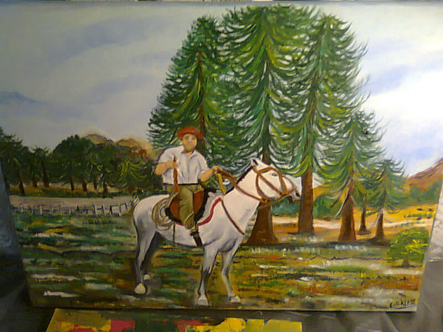 Caballo y jinete en el campo de jineteada Oil Canvas Animals