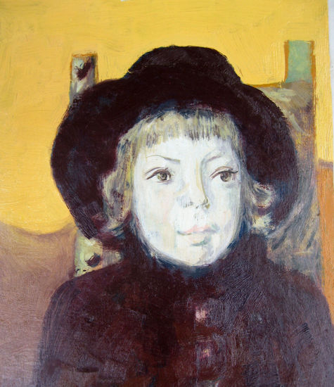 Niña del sombrero Oil Card Portrait