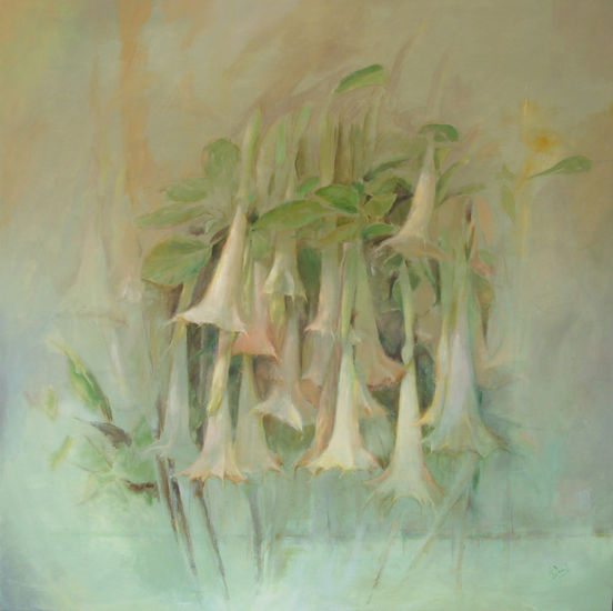 DATURA ARBOREA TROMPETERA Oil Canvas Floral Painting