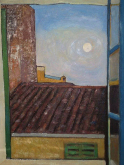 ventana con luna Óleo Tela Paisaje