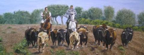 EN EL CORREDERO Oil Canvas Animals