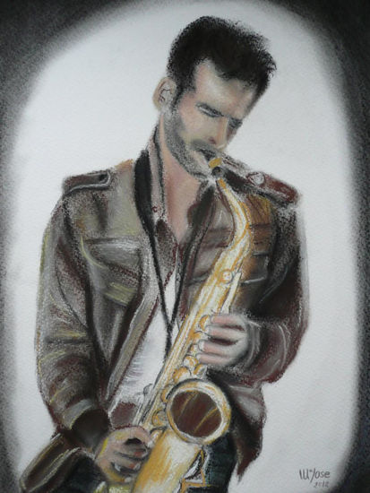 Saxofonista Pastel Paper Figure Painting