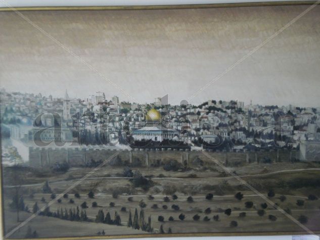 Jerusalem Desde el Monte de los Olivos Óleo Tabla Paisaje