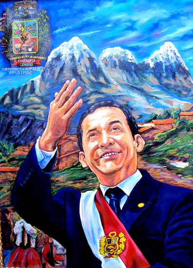 RETRATO DEL PRESIDENTE OLLANTA EN CHAPIMARCA JUNTO AL APU SUPARAURA Oil Canvas Portrait